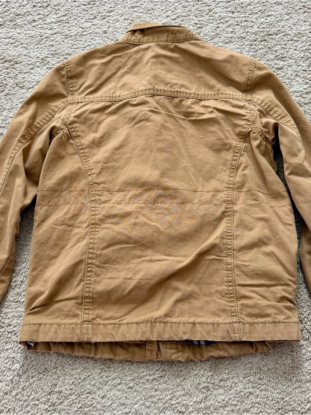 Children’s Place Boys Sz 7/8 Khaki Coat Four Pocket Jacket With Zipper Outdoors